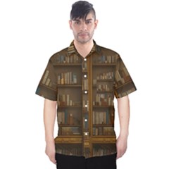 Books Book Shelf Shelves Knowledge Book Cover Gothic Old Ornate Library Men s Hawaii Shirt