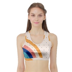 Abstract Geometric Bauhaus Polka Dots Retro Memphis Rainbow Sports Bra With Border