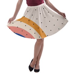 Abstract Geometric Bauhaus Polka Dots Retro Memphis Rainbow A-line Skater Skirt