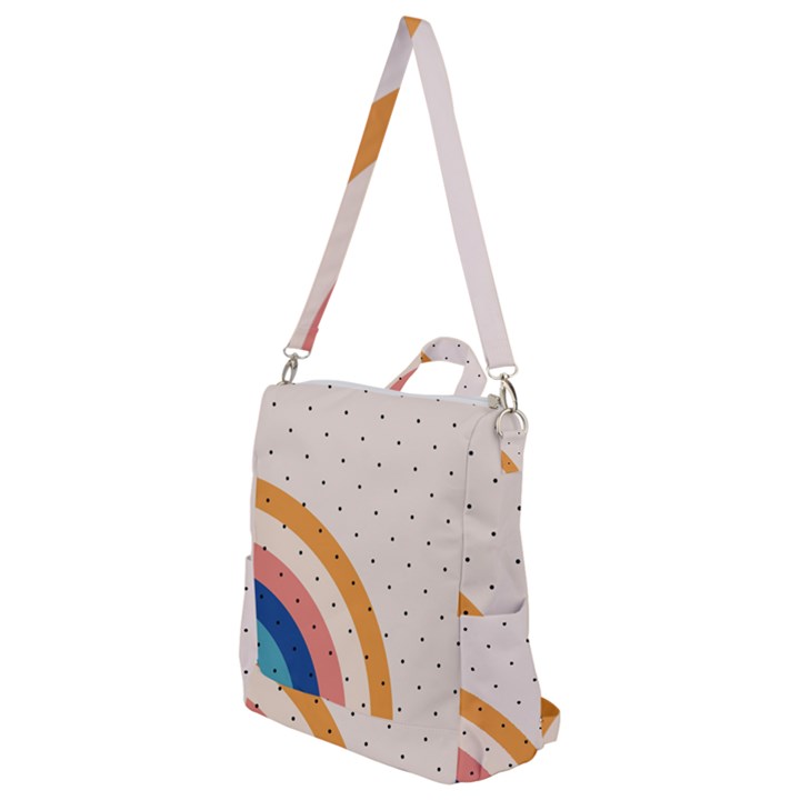 Abstract Geometric Bauhaus Polka Dots Retro Memphis Rainbow Crossbody Backpack