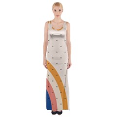 Abstract Geometric Bauhaus Polka Dots Retro Memphis Rainbow Thigh Split Maxi Dress by Maspions