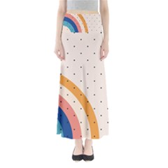 Abstract Geometric Bauhaus Polka Dots Retro Memphis Rainbow Full Length Maxi Skirt by Maspions