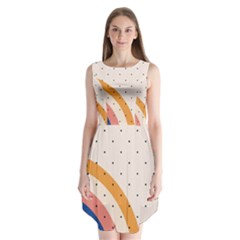 Abstract Geometric Bauhaus Polka Dots Retro Memphis Rainbow Sleeveless Chiffon Dress  