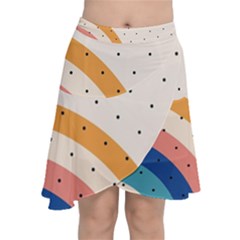 Abstract Geometric Bauhaus Polka Dots Retro Memphis Rainbow Chiffon Wrap Front Skirt