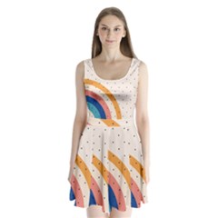 Abstract Geometric Bauhaus Polka Dots Retro Memphis Rainbow Split Back Mini Dress 