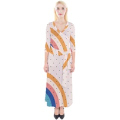 Abstract Geometric Bauhaus Polka Dots Retro Memphis Rainbow Quarter Sleeve Wrap Maxi Dress