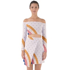 Abstract Geometric Bauhaus Polka Dots Retro Memphis Rainbow Off Shoulder Top With Skirt Set