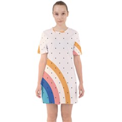 Abstract Geometric Bauhaus Polka Dots Retro Memphis Rainbow Sixties Short Sleeve Mini Dress