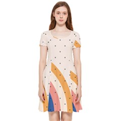 Abstract Geometric Bauhaus Polka Dots Retro Memphis Rainbow Inside Out Cap Sleeve Dress