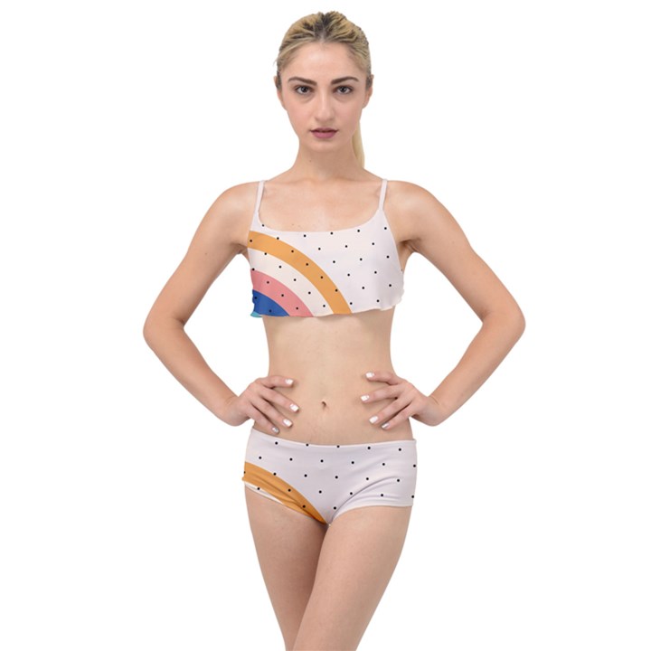 Abstract Geometric Bauhaus Polka Dots Retro Memphis Rainbow Layered Top Bikini Set