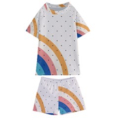 Abstract Geometric Bauhaus Polka Dots Retro Memphis Rainbow Kids  Swim T-shirt And Shorts Set