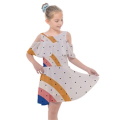 Abstract Geometric Bauhaus Polka Dots Retro Memphis Rainbow Kids  Shoulder Cutout Chiffon Dress by Maspions