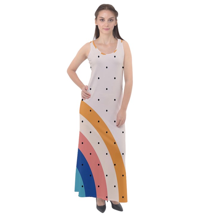 Abstract Geometric Bauhaus Polka Dots Retro Memphis Rainbow Sleeveless Velour Maxi Dress