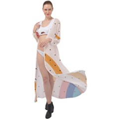 Abstract Geometric Bauhaus Polka Dots Retro Memphis Rainbow Maxi Chiffon Beach Wrap by Maspions