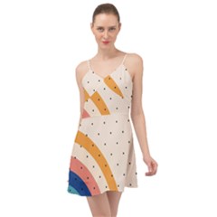 Abstract Geometric Bauhaus Polka Dots Retro Memphis Rainbow Summer Time Chiffon Dress