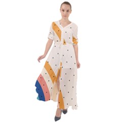 Abstract Geometric Bauhaus Polka Dots Retro Memphis Rainbow Waist Tie Boho Maxi Dress