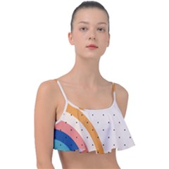 Abstract Geometric Bauhaus Polka Dots Retro Memphis Rainbow Frill Bikini Top