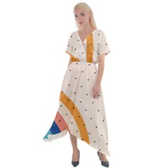 Abstract Geometric Bauhaus Polka Dots Retro Memphis Rainbow Cross Front Sharkbite Hem Maxi Dress