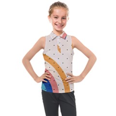 Abstract Geometric Bauhaus Polka Dots Retro Memphis Rainbow Kids  Sleeveless Polo T-shirt