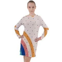 Abstract Geometric Bauhaus Polka Dots Retro Memphis Rainbow Long Sleeve Hoodie Dress by Maspions