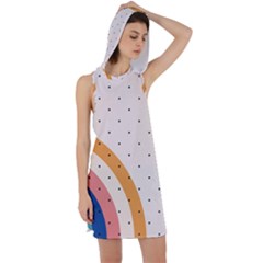 Abstract Geometric Bauhaus Polka Dots Retro Memphis Rainbow Racer Back Hoodie Dress by Maspions