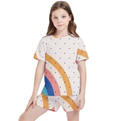 Abstract Geometric Bauhaus Polka Dots Retro Memphis Rainbow Kids  T-shirt And Sports Shorts Set