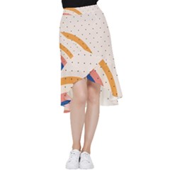 Abstract Geometric Bauhaus Polka Dots Retro Memphis Rainbow Frill Hi Low Chiffon Skirt