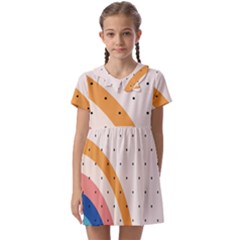 Abstract Geometric Bauhaus Polka Dots Retro Memphis Rainbow Kids  Asymmetric Collar Dress by Maspions