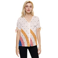 Abstract Geometric Bauhaus Polka Dots Retro Memphis Rainbow Bow Sleeve Button Up Top by Maspions