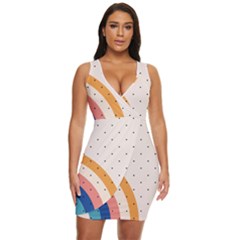 Abstract Geometric Bauhaus Polka Dots Retro Memphis Rainbow Draped Bodycon Dress