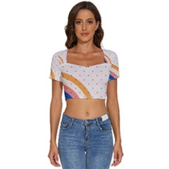 Abstract Geometric Bauhaus Polka Dots Retro Memphis Rainbow Short Sleeve Square Neckline Crop Top  by Maspions