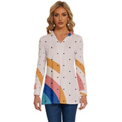 Abstract Geometric Bauhaus Polka Dots Retro Memphis Rainbow Long Sleeve Drawstring Hooded Top