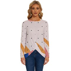 Abstract Geometric Bauhaus Polka Dots Retro Memphis Rainbow Long Sleeve Crew Neck Pullover Top by Maspions