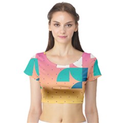 Abstract Geometric Bauhaus Polka Dots Retro Memphis Art Short Sleeve Crop Top by Maspions