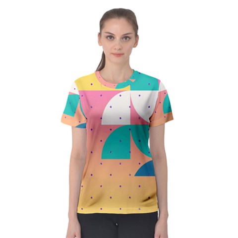 Abstract Geometric Bauhaus Polka Dots Retro Memphis Art Women s Sport Mesh T-shirt by Maspions