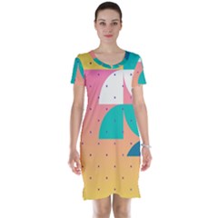 Abstract Geometric Bauhaus Polka Dots Retro Memphis Art Short Sleeve Nightdress