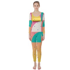 Abstract Geometric Bauhaus Polka Dots Retro Memphis Art Long Sleeve Catsuit