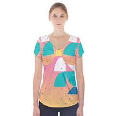 Abstract Geometric Bauhaus Polka Dots Retro Memphis Art Short Sleeve Front Detail Top