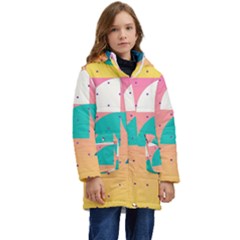 Abstract Geometric Bauhaus Polka Dots Retro Memphis Art Kids  Hooded Longline Puffer Jacket