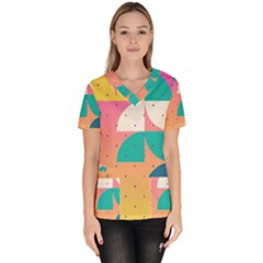 Abstract Geometric Bauhaus Polka Dots Retro Memphis Art Women s V-neck Scrub Top