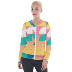 Abstract Geometric Bauhaus Polka Dots Retro Memphis Art Velvet Zip Up Jacket