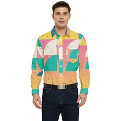 Abstract Geometric Bauhaus Polka Dots Retro Memphis Art Men s Long Sleeve Pocket Shirt  by Maspions