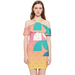 Abstract Geometric Bauhaus Polka Dots Retro Memphis Art Shoulder Frill Bodycon Summer Dress by Maspions