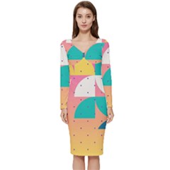 Abstract Geometric Bauhaus Polka Dots Retro Memphis Art Long Sleeve V-neck Bodycon Dress  by Maspions