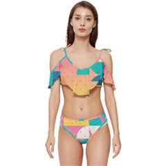 Abstract Geometric Bauhaus Polka Dots Retro Memphis Art Ruffle Edge Tie Up Bikini Set	 by Maspions