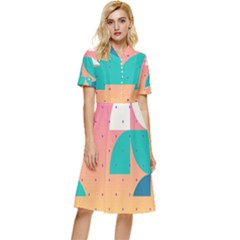 Abstract Geometric Bauhaus Polka Dots Retro Memphis Art Button Top Knee Length Dress