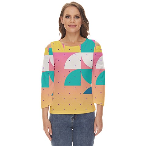 Abstract Geometric Bauhaus Polka Dots Retro Memphis Art Cut Out Wide Sleeve Top by Maspions