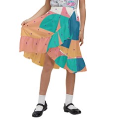 Abstract Geometric Bauhaus Polka Dots Retro Memphis Art Kids  Ruffle Flared Wrap Midi Skirt by Maspions