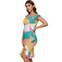 Abstract Geometric Bauhaus Polka Dots Retro Memphis Art Off Shoulder Ruffle Split Hem Bodycon Dress View2