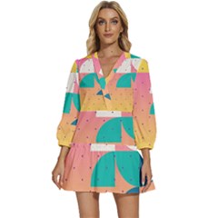 Abstract Geometric Bauhaus Polka Dots Retro Memphis Art V-neck Placket Mini Dress